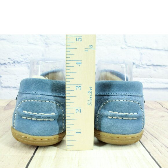LL Bean Blue Suede Wicked Good Shearling Lined Venetian Slippers Size 8 M - Picture 6 of 9